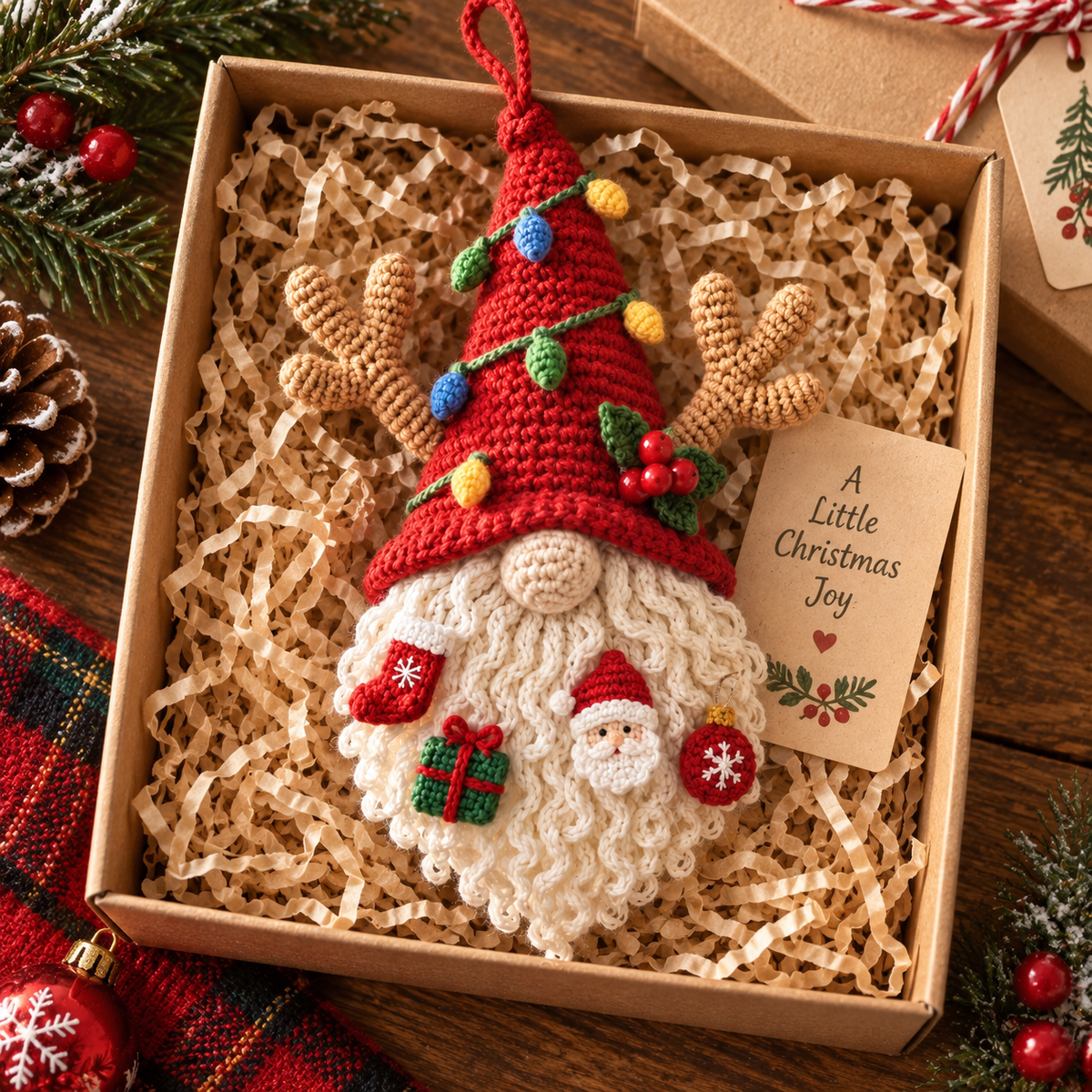 Handmade Christmas Wall Hanging | Crochet Holiday Gnome Decor &amp; Winter Gift
