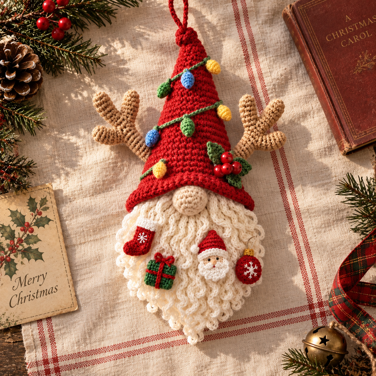Handmade Christmas Wall Hanging | Crochet Holiday Gnome Decor &amp; Winter Gift