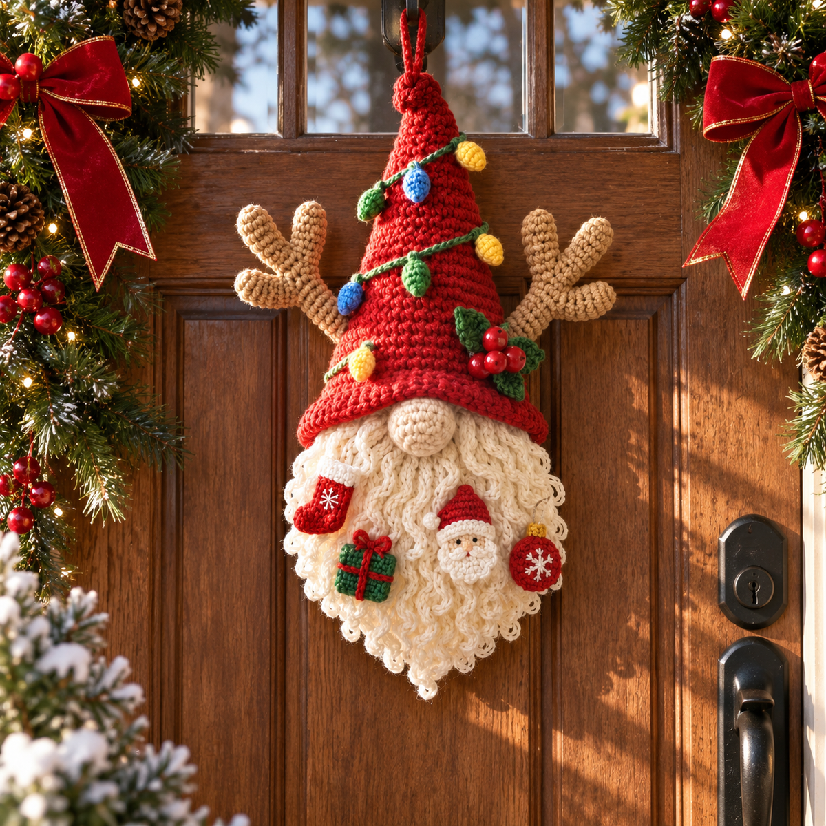 Handmade Christmas Wall Hanging | Crochet Holiday Gnome Decor &amp; Winter Gift