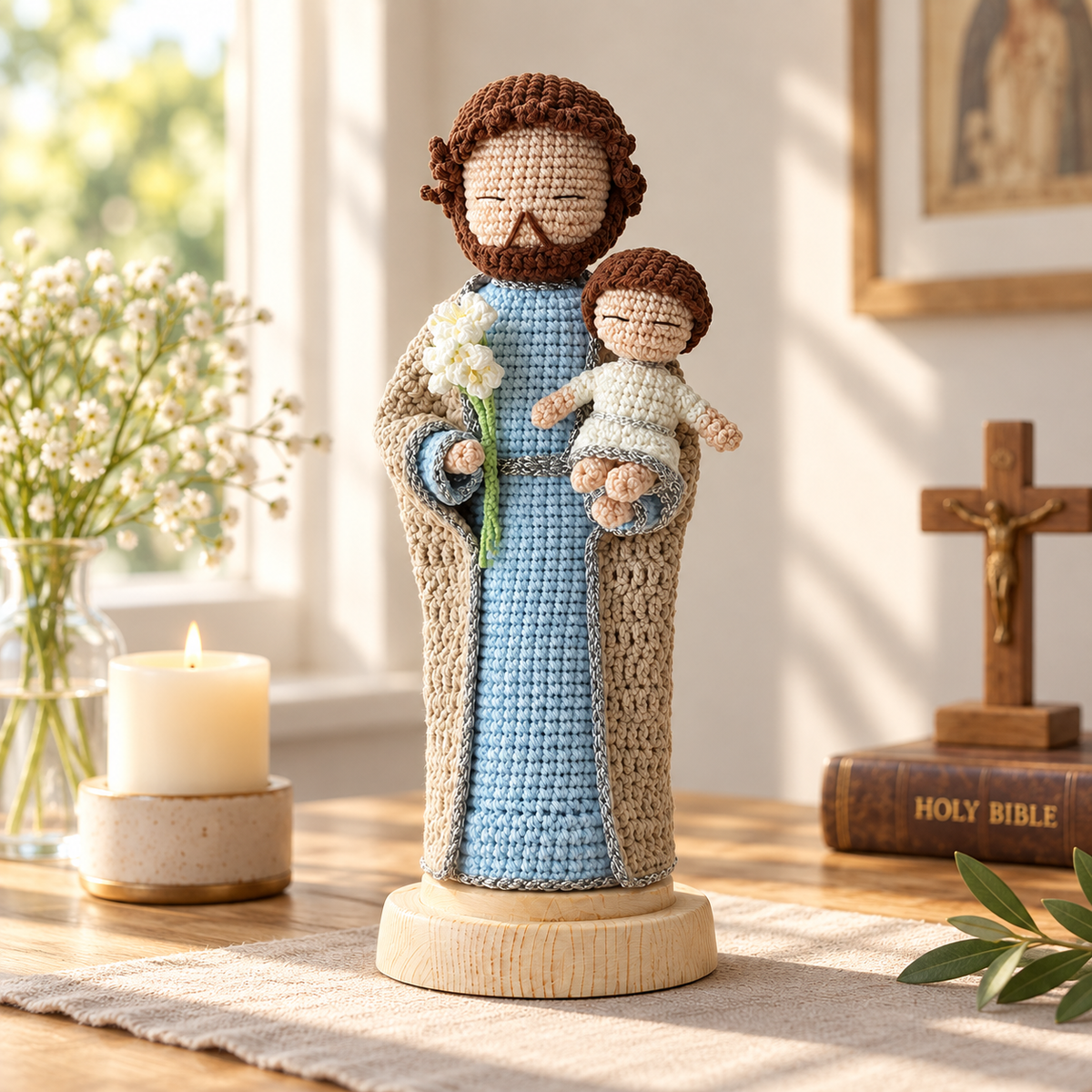 Crochet Saint Joseph Figure – Handmade Catholic Gift, Christmas Decor