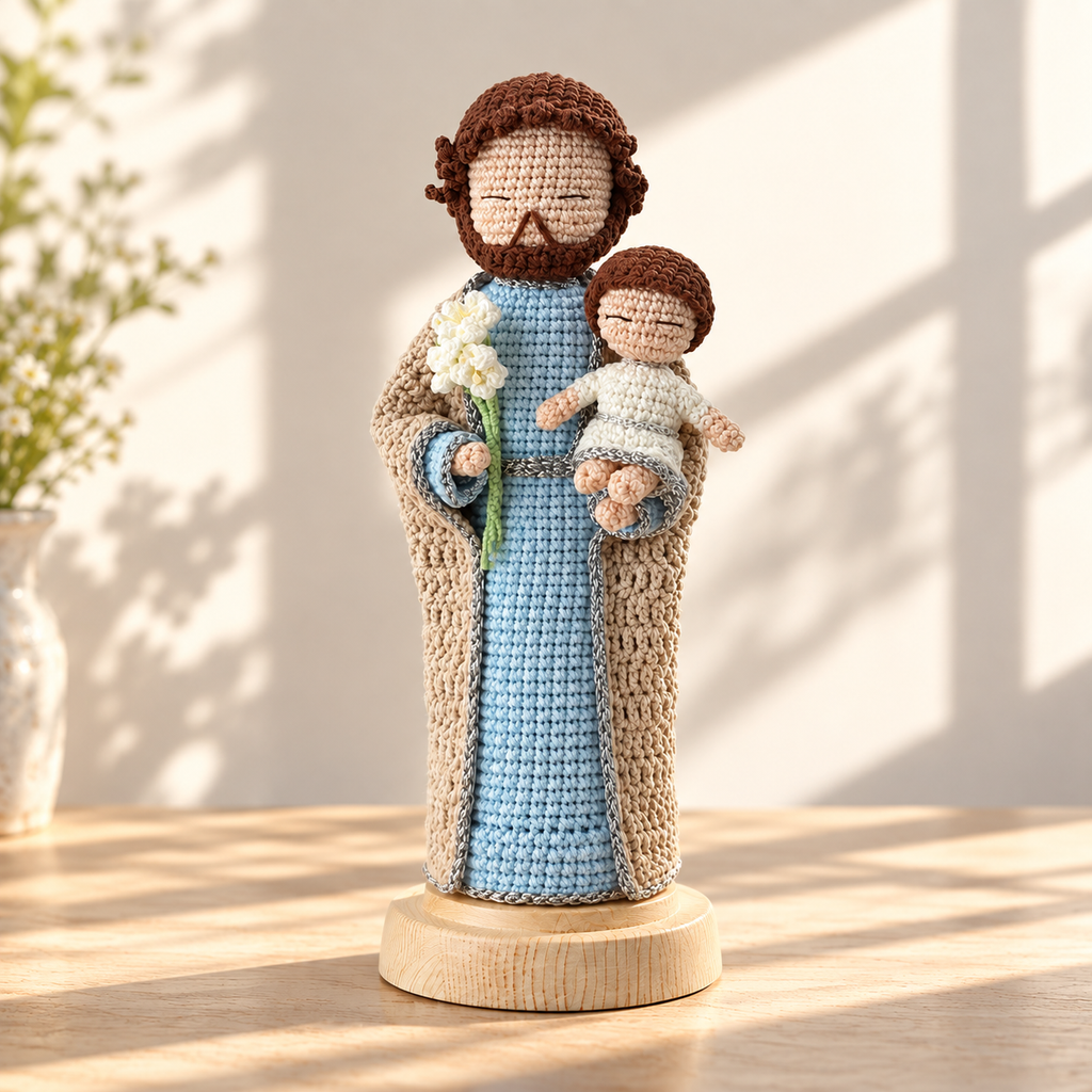 Crochet Saint Joseph Figure – Handmade Catholic Gift, Christmas Decor