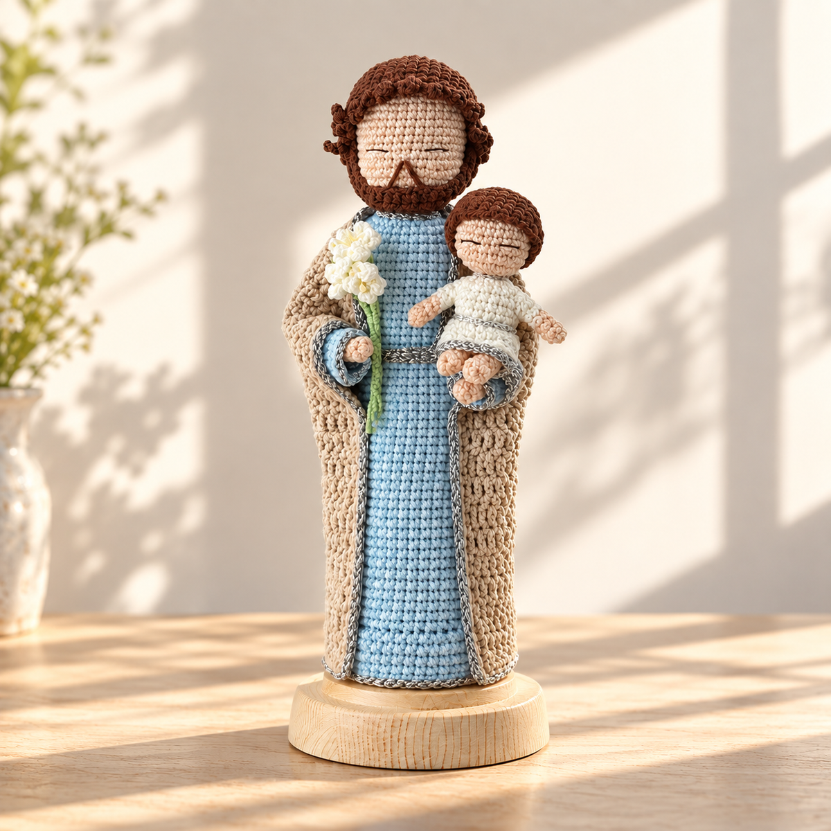 Crochet Saint Joseph Figure – Handmade Catholic Gift, Christmas Decor