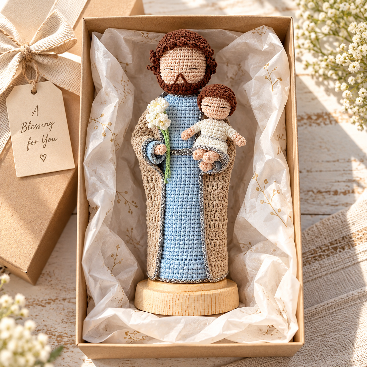 Crochet Saint Joseph Figure – Handmade Catholic Gift, Christmas Decor