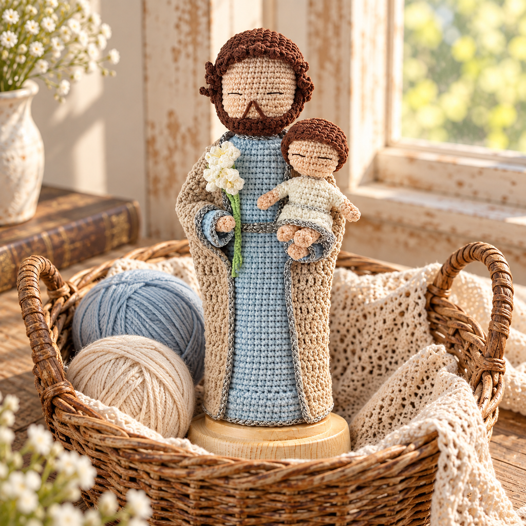 Crochet Saint Joseph Figure – Handmade Catholic Gift, Christmas Decor