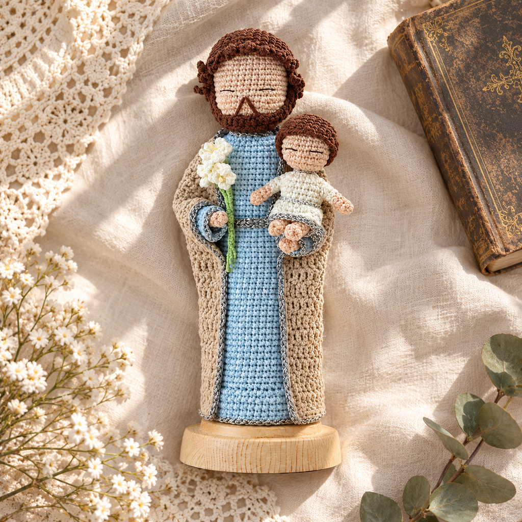 Crochet Saint Joseph Figure – Handmade Catholic Gift, Christmas Decor