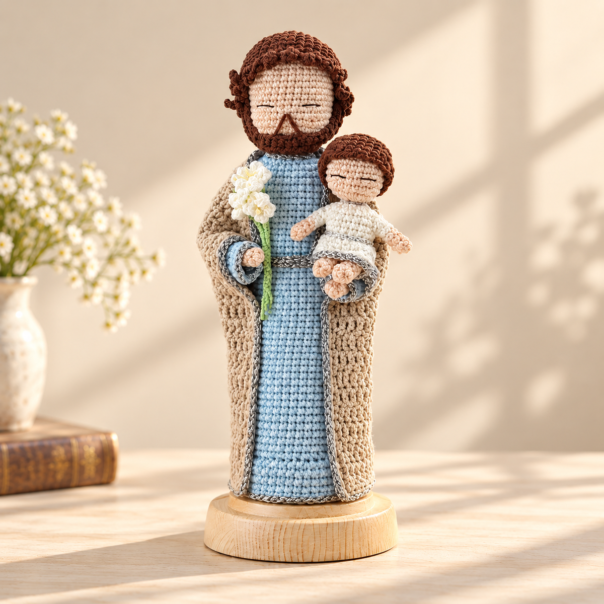 Crochet Saint Joseph Figure – Handmade Catholic Gift, Christmas Decor