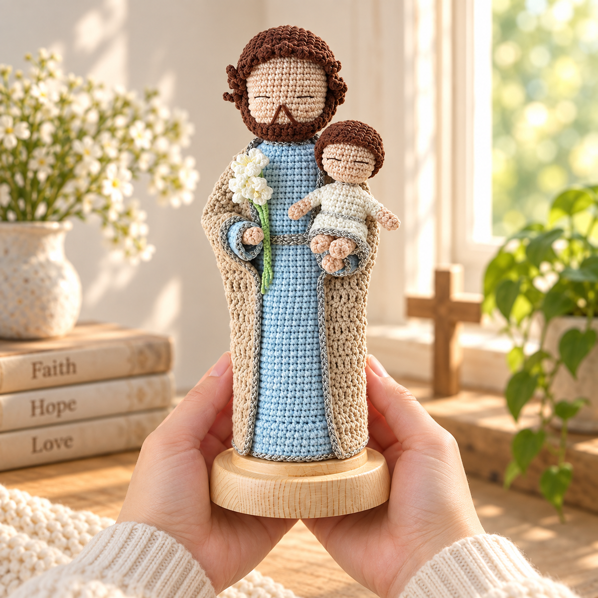 Crochet Saint Joseph Figure – Handmade Catholic Gift, Christmas Decor