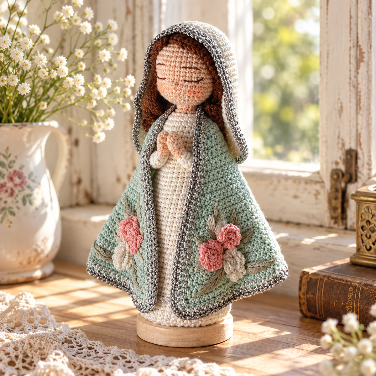 Crochet Virgin Mary Figure – Handmade Catholic Gift for Christmas
