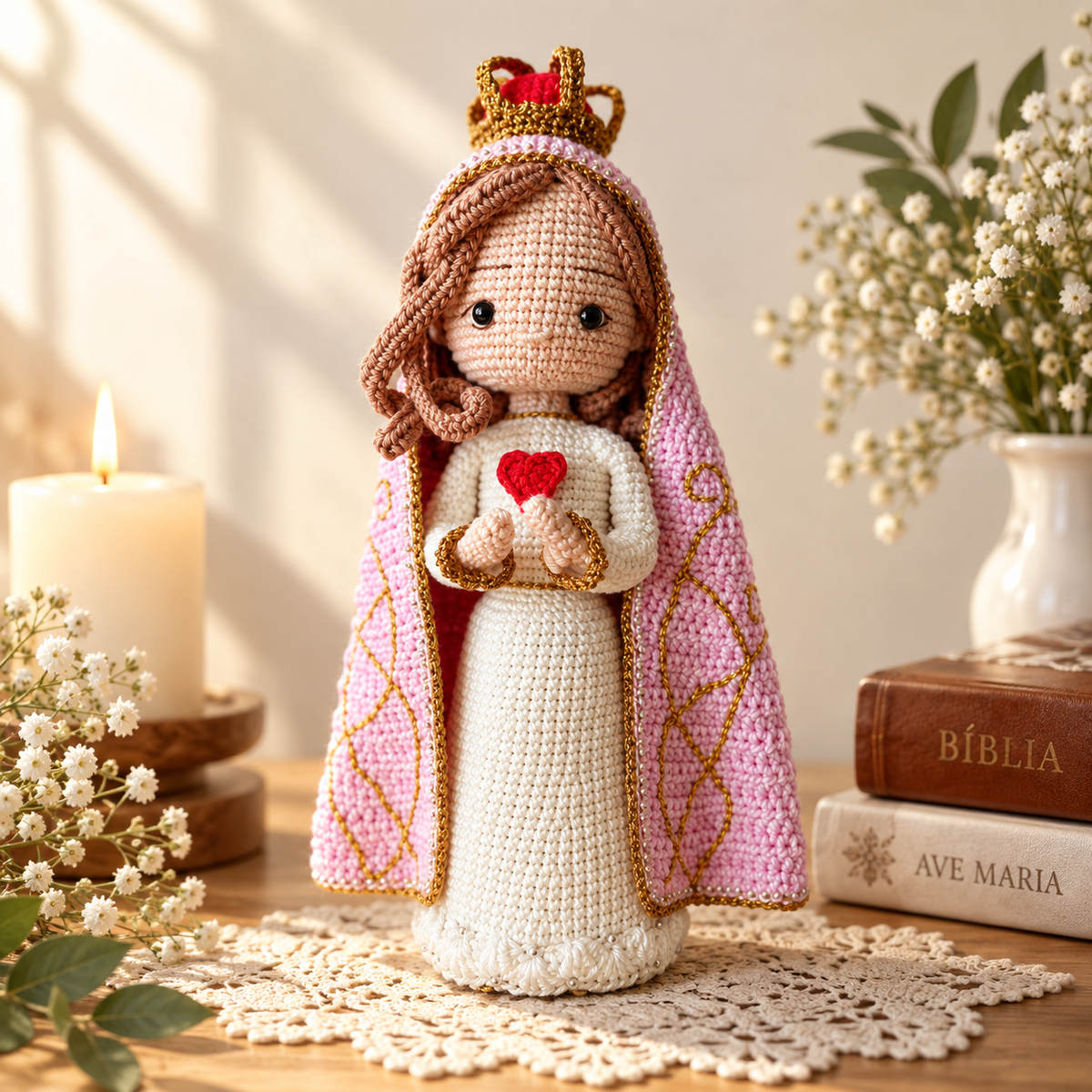 Crochet Virgin Mary Figure – Handmade Christmas Decor and Gift