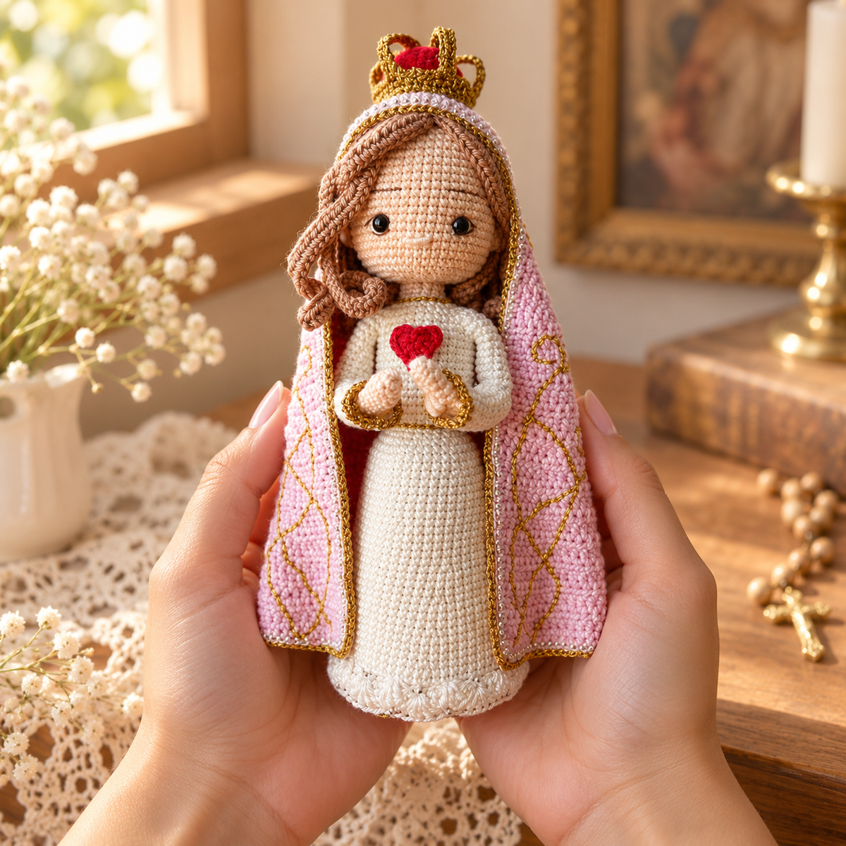 Crochet Virgin Mary Figure – Handmade Christmas Decor and Gift