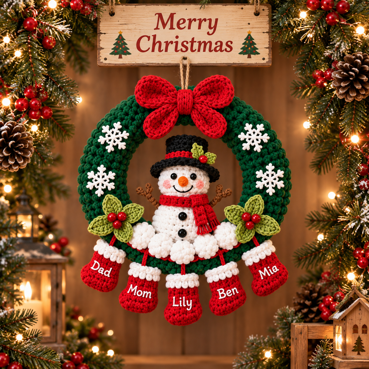 Personalized Christmas Wreath Family Name Door Hanging Decor and Gift