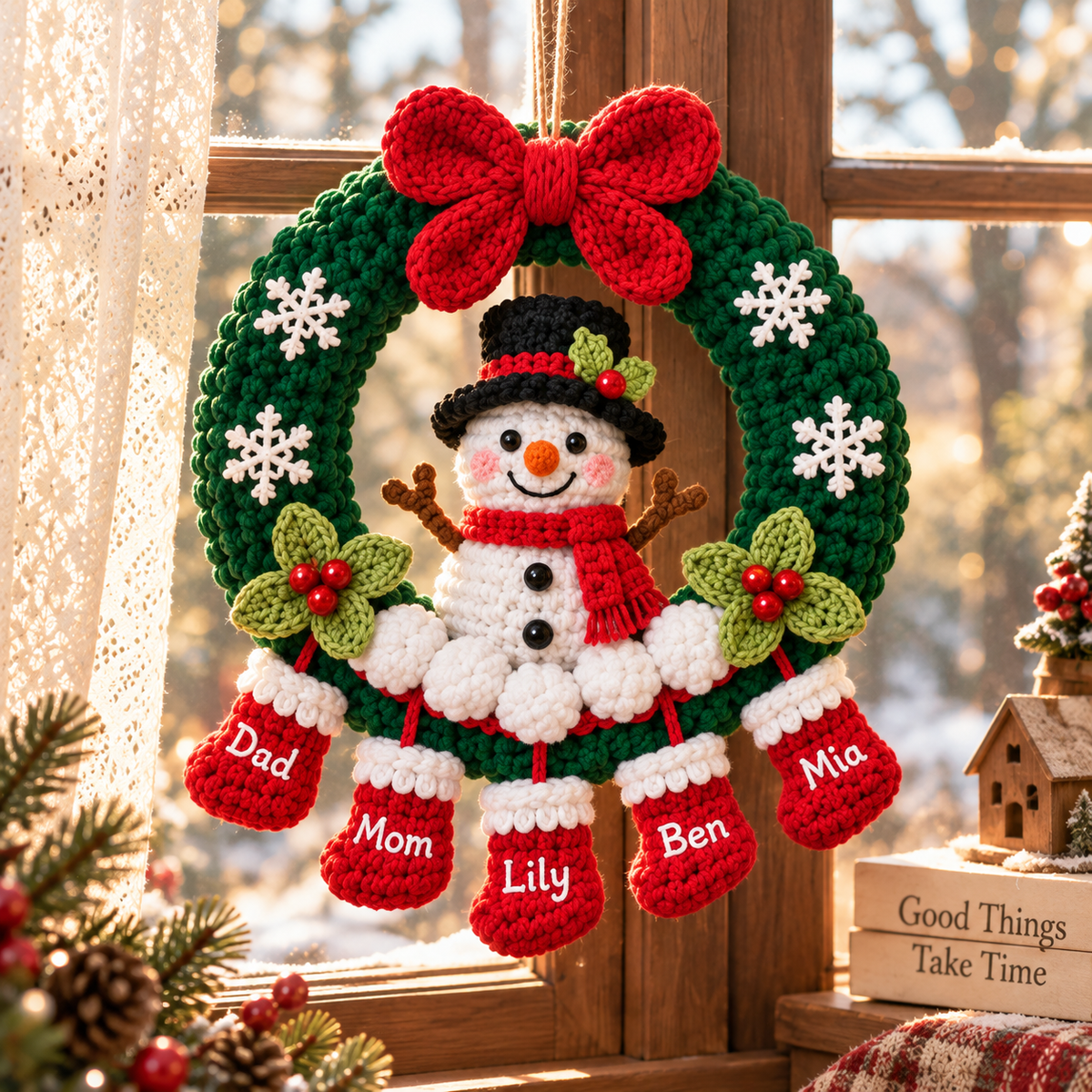 Personalized Christmas Wreath Family Name Door Hanging Decor and Gift
