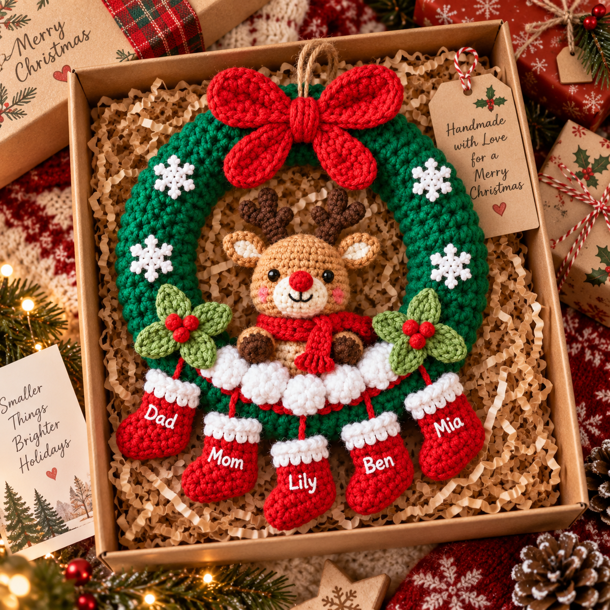 Personalized Christmas Wreath – Reindeer Family Door Decor