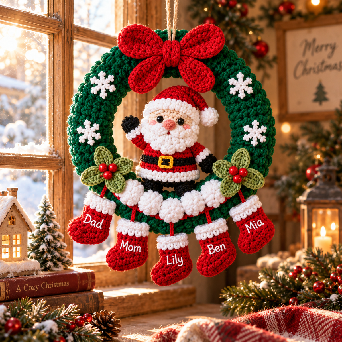 Personalized Santa Christmas Wreath – Handmade Door Decor