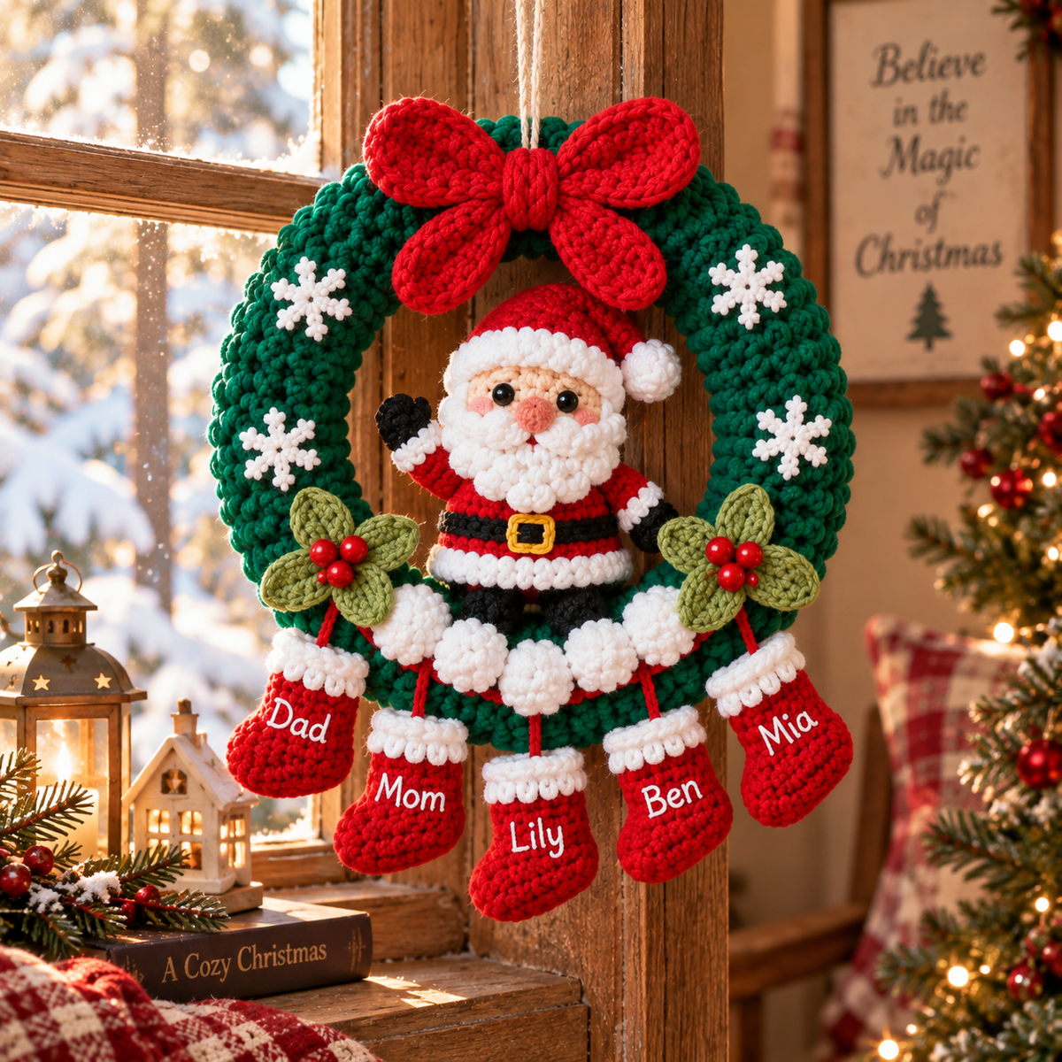 Personalized Santa Christmas Wreath – Handmade Door Decor
