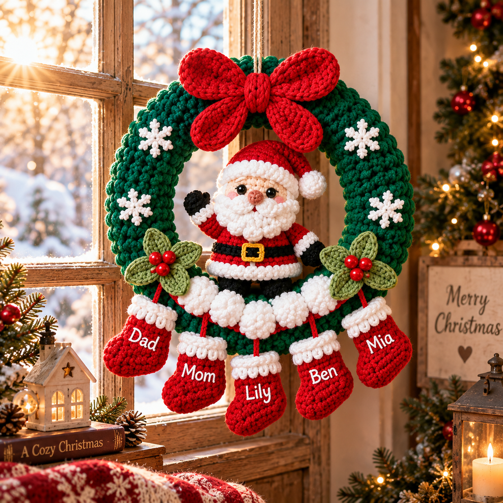 Personalized Santa Christmas Wreath – Handmade Door Decor