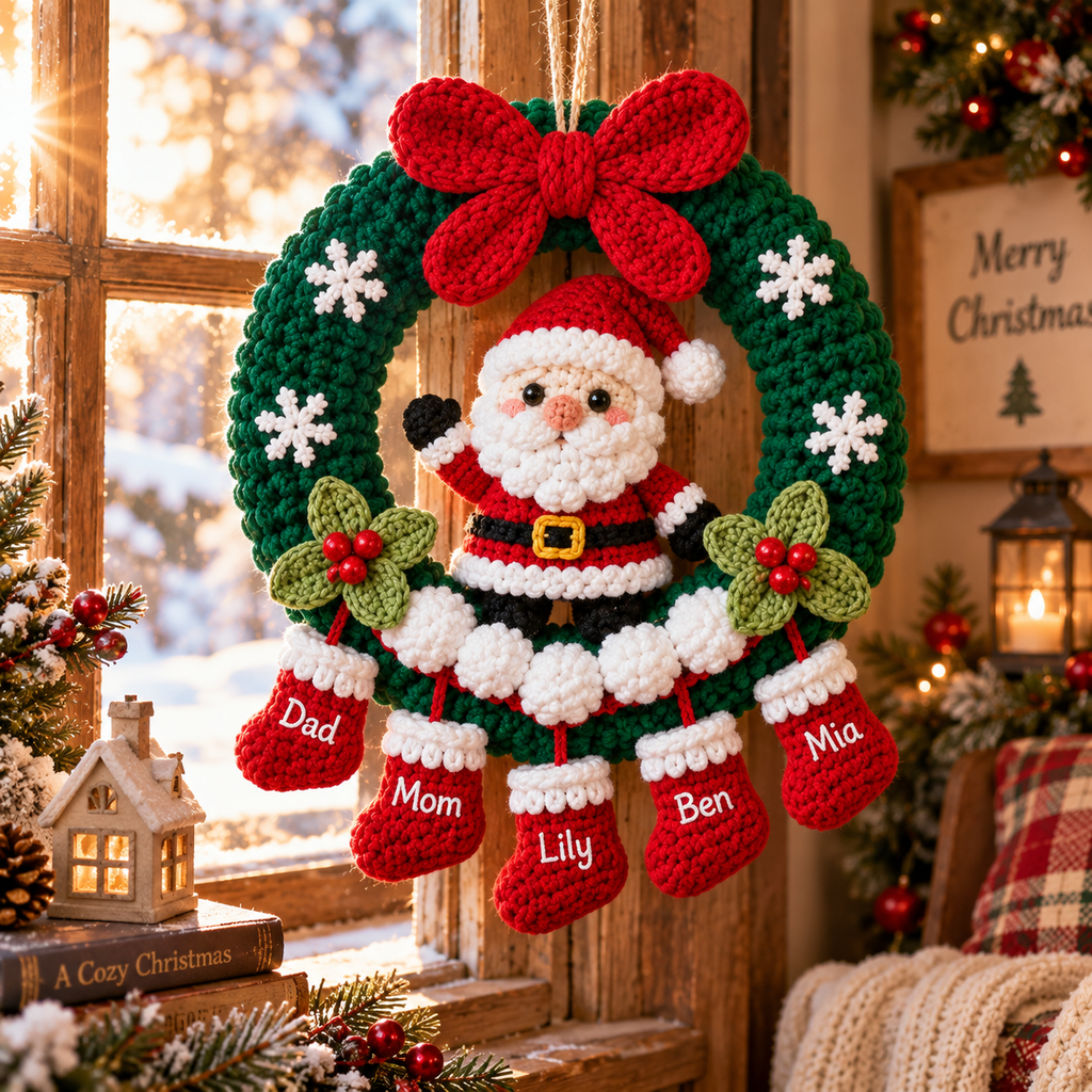 Personalized Santa Christmas Wreath – Handmade Door Decor