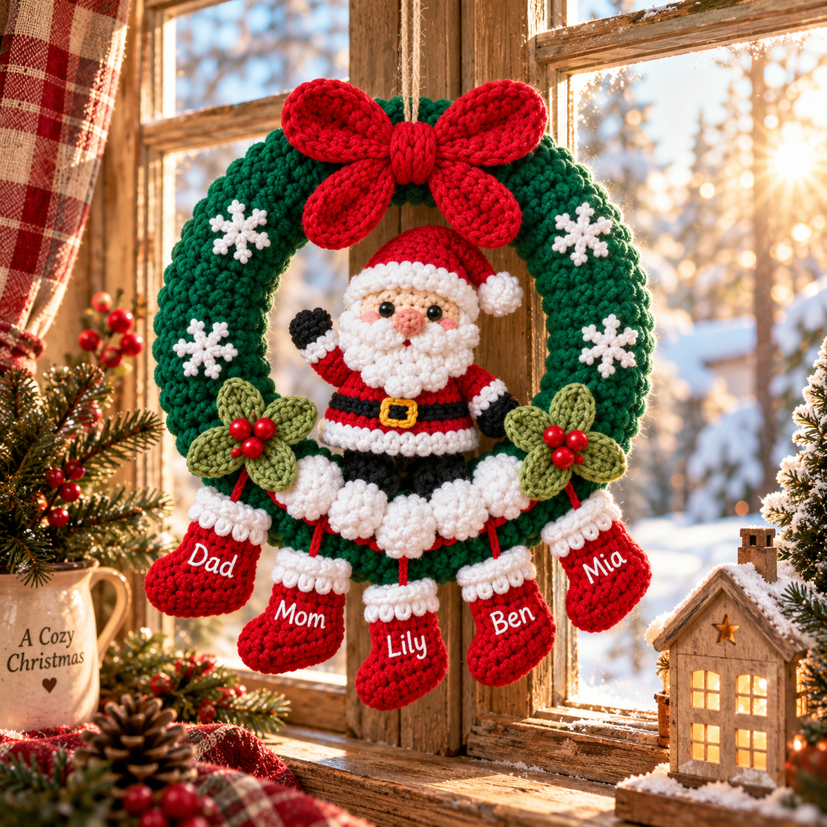 Personalized Santa Christmas Wreath – Handmade Door Decor