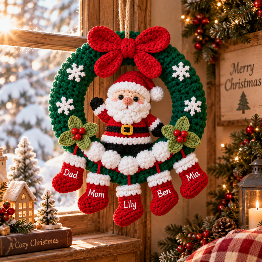 Personalized Santa Christmas Wreath – Handmade Door Decor