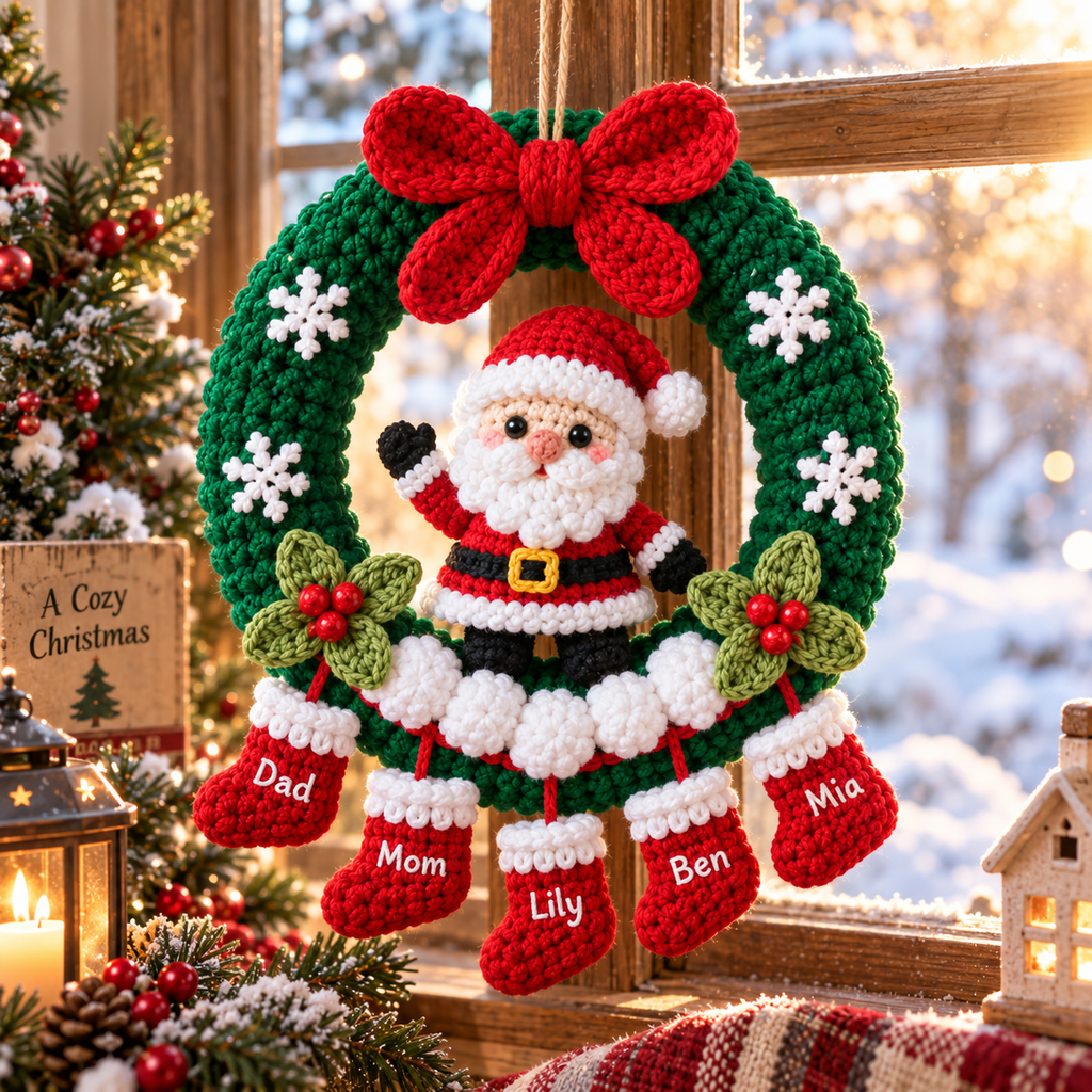 Personalized Santa Christmas Wreath – Handmade Door Decor