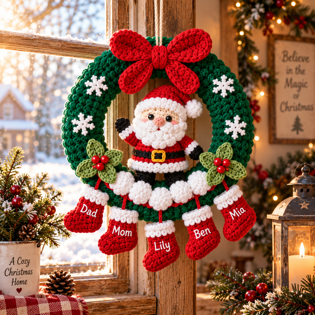 Personalized Santa Christmas Wreath – Handmade Door Decor