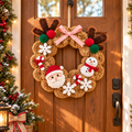 Crochet Christmas Wreath – Rustic Santa & Snowman Door Decor