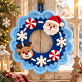 Crochet Christmas Wreath – Blue Santa Reindeer Door Decor