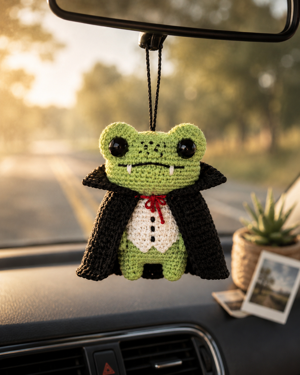 Crochet Halloween Frog Car Hanging | Handmade Halloween Car Charm