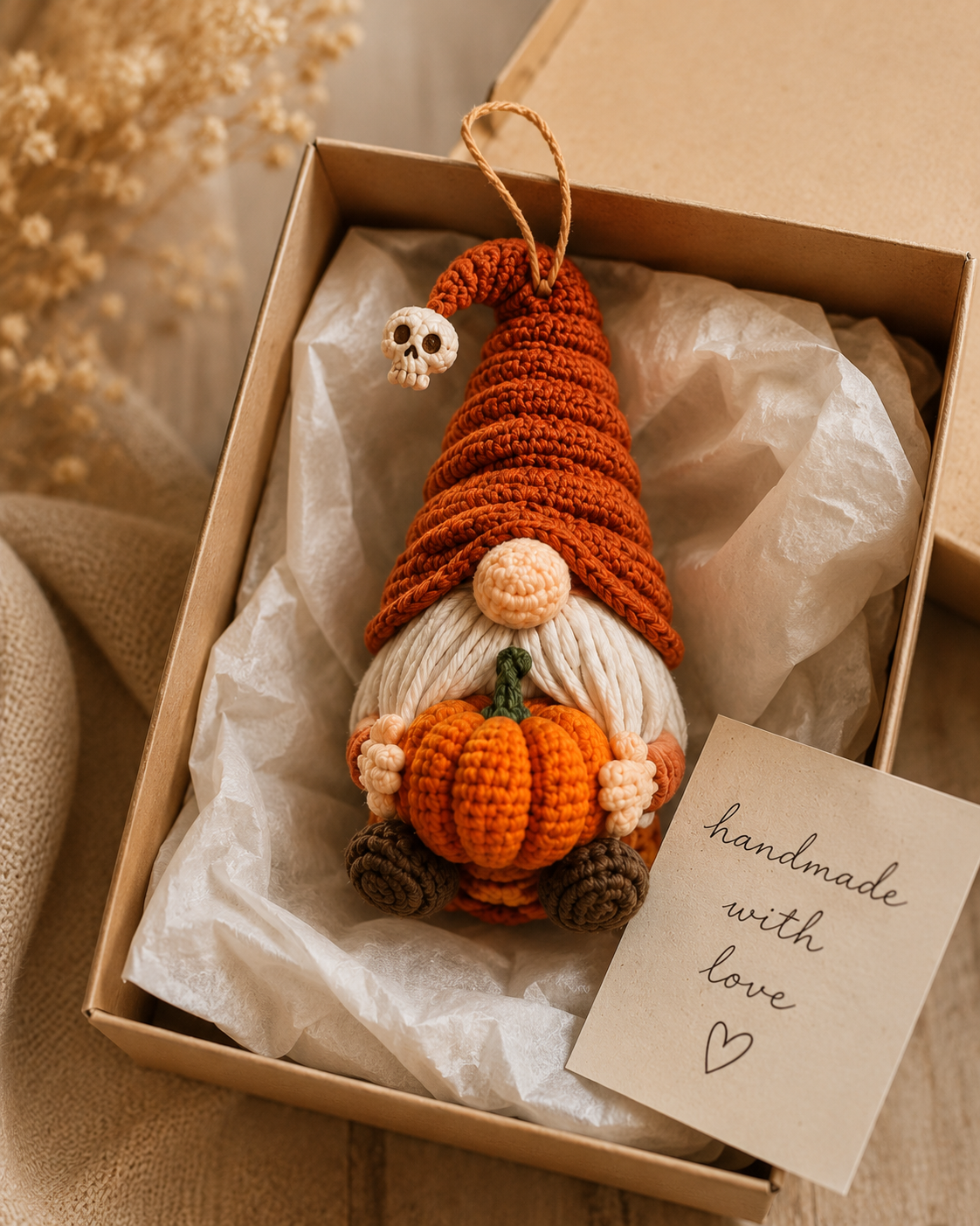 Crochet Halloween Gnome Car Hanging – Handmade Pumpkin Car Charm