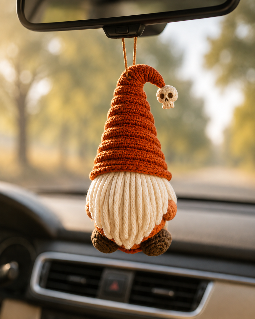 Crochet Halloween Gnome Car Hanging – Handmade Pumpkin Car Charm