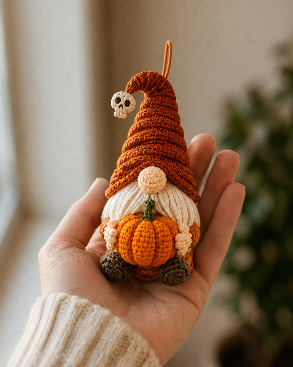 Crochet Halloween Gnome Car Hanging – Handmade Pumpkin Car Charm