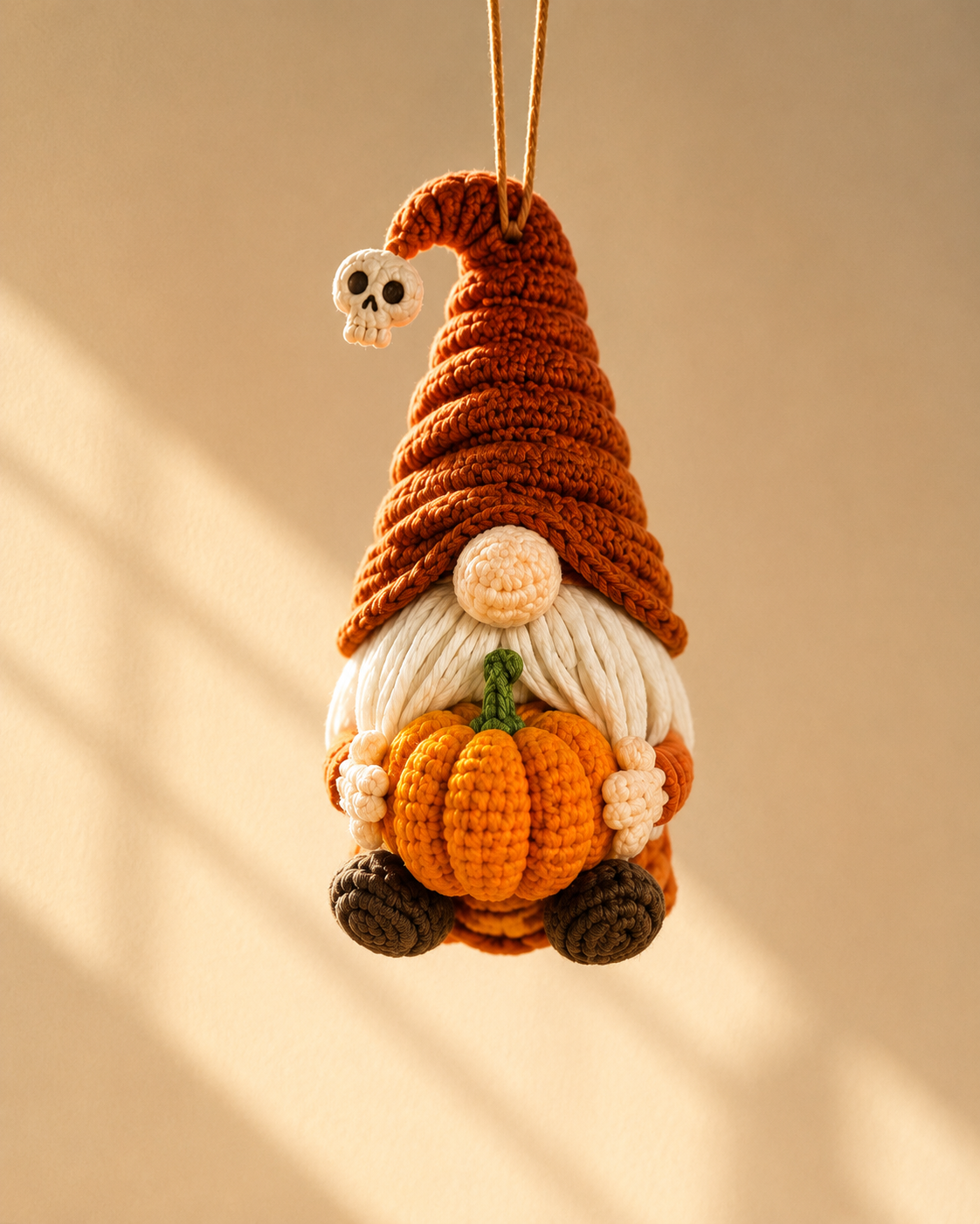 Crochet Halloween Gnome Car Hanging – Handmade Pumpkin Car Charm