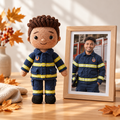 Custom Crochet Firefighter Doll From Photo – Personalized Firefighter Gift