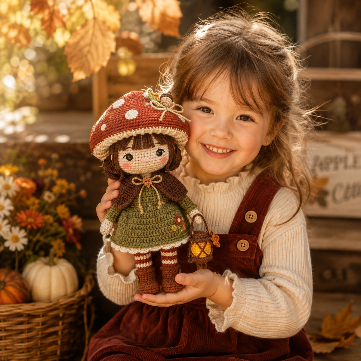Crochet Autumn Doll Decor – Handmade Mushroom Girl Doll with Cozy Fall Details