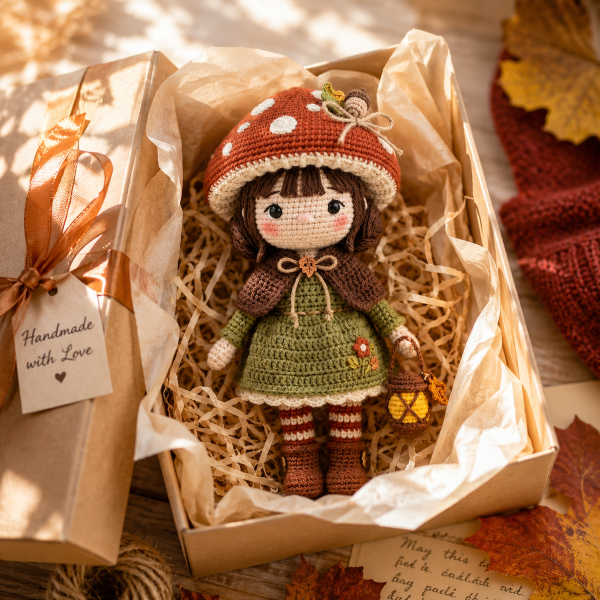 Crochet Autumn Doll Decor – Handmade Mushroom Girl Doll with Cozy Fall Details