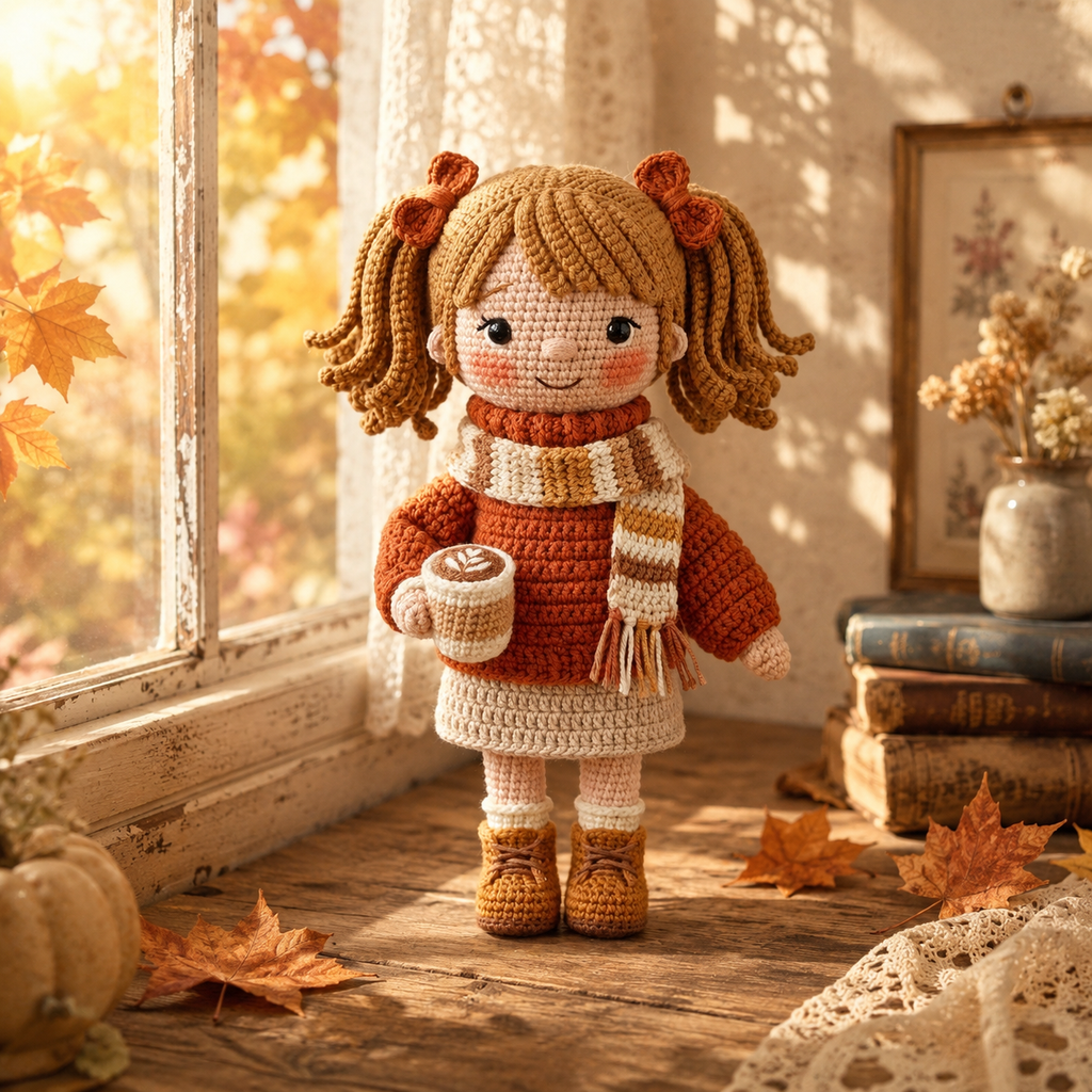 Crochet Autumn Doll Decor – Handmade Autumn Girl Doll with Cozy Fall Style