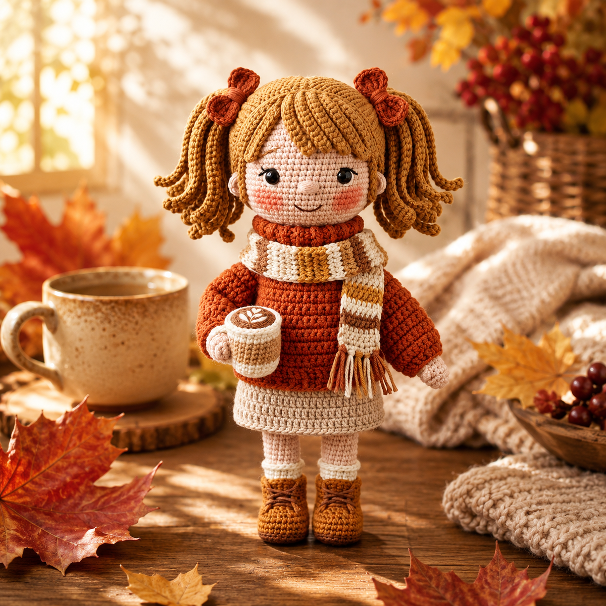 Crochet Autumn Doll Decor – Handmade Autumn Girl Doll with Cozy Fall Style