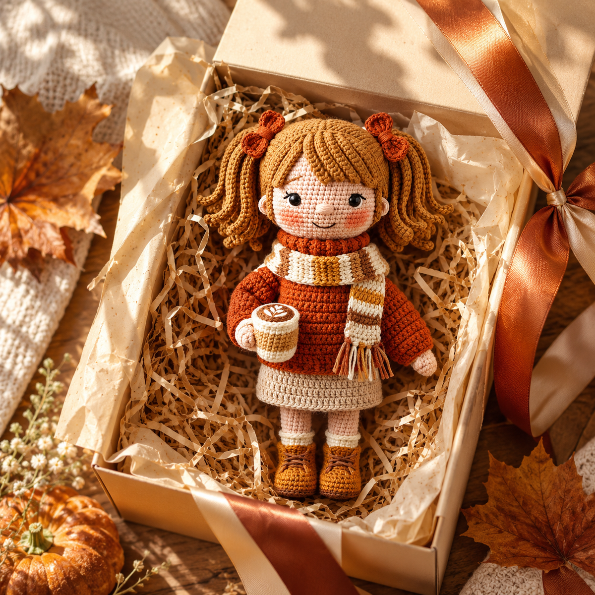 Crochet Autumn Doll Decor – Handmade Autumn Girl Doll with Cozy Fall Style