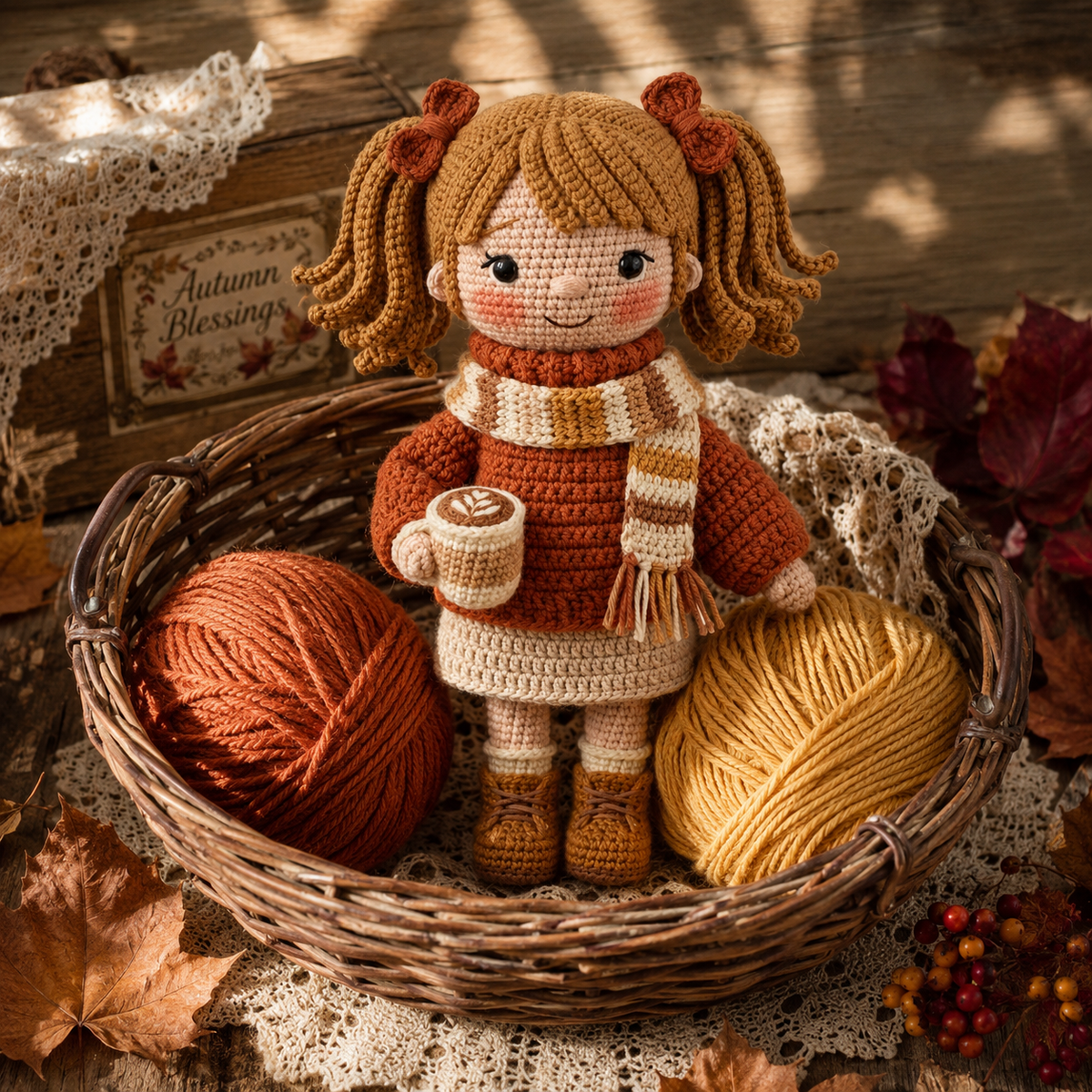Crochet Autumn Doll Decor – Handmade Autumn Girl Doll with Cozy Fall Style
