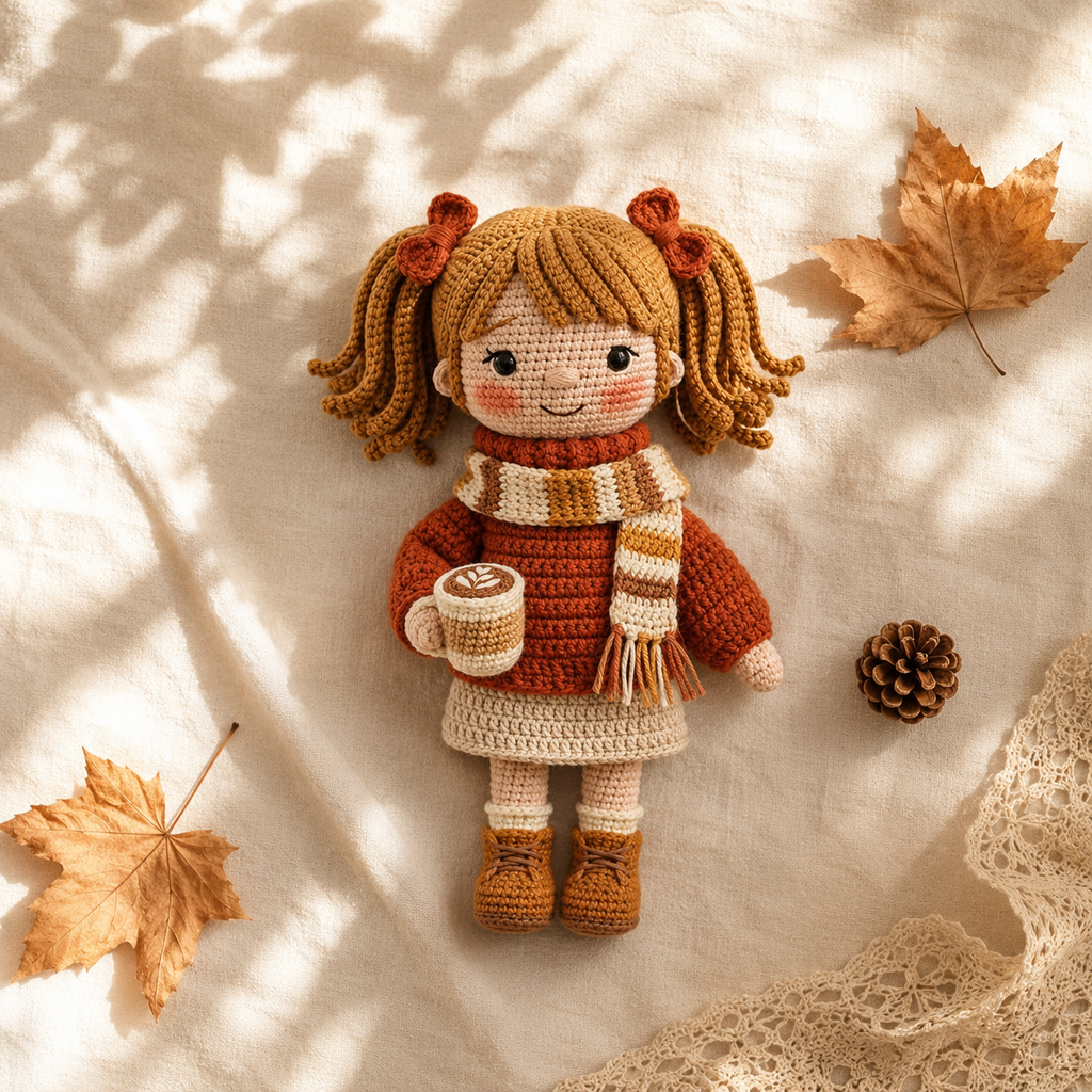 Crochet Autumn Doll Decor – Handmade Autumn Girl Doll with Cozy Fall Style