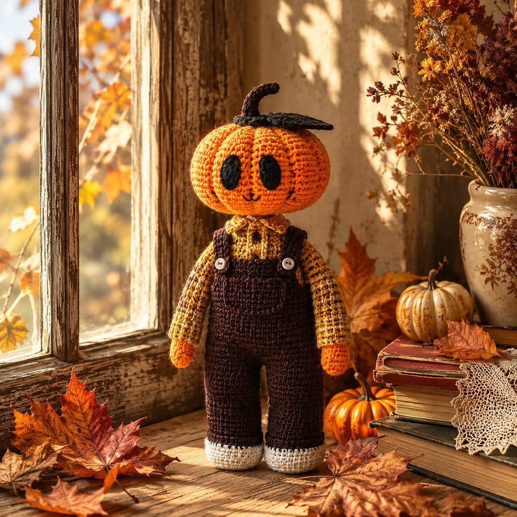 Crochet Pumpkin Doll – Handmade Autumn Character with Cozy Halloween Details
