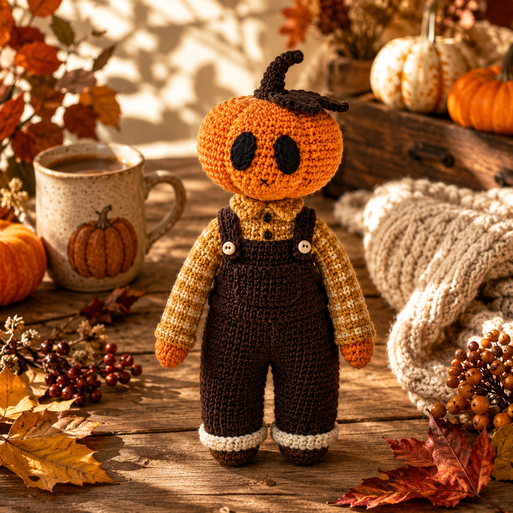 Crochet Pumpkin Doll – Handmade Autumn Character with Cozy Halloween Details