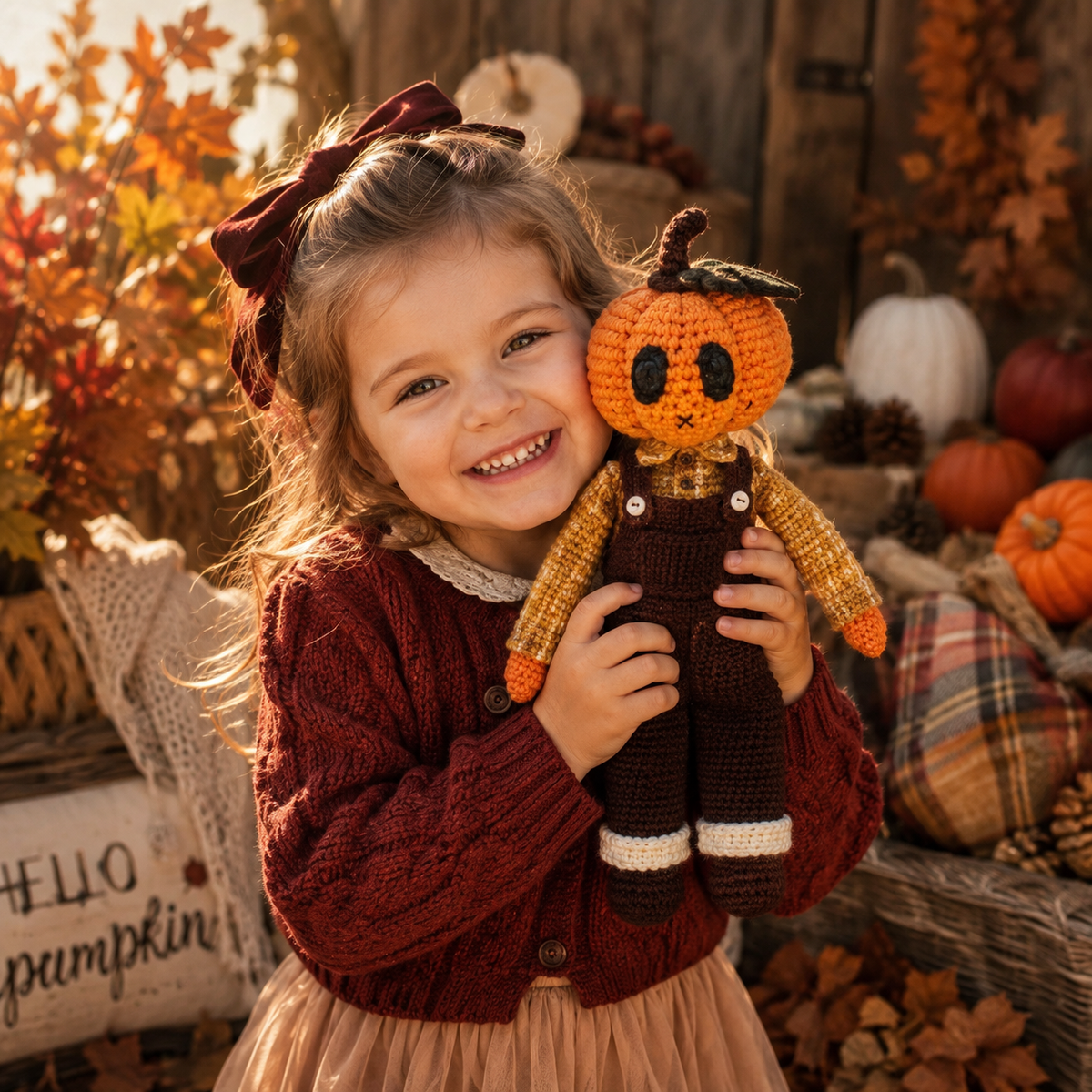 Crochet Pumpkin Doll – Handmade Autumn Character with Cozy Halloween Details
