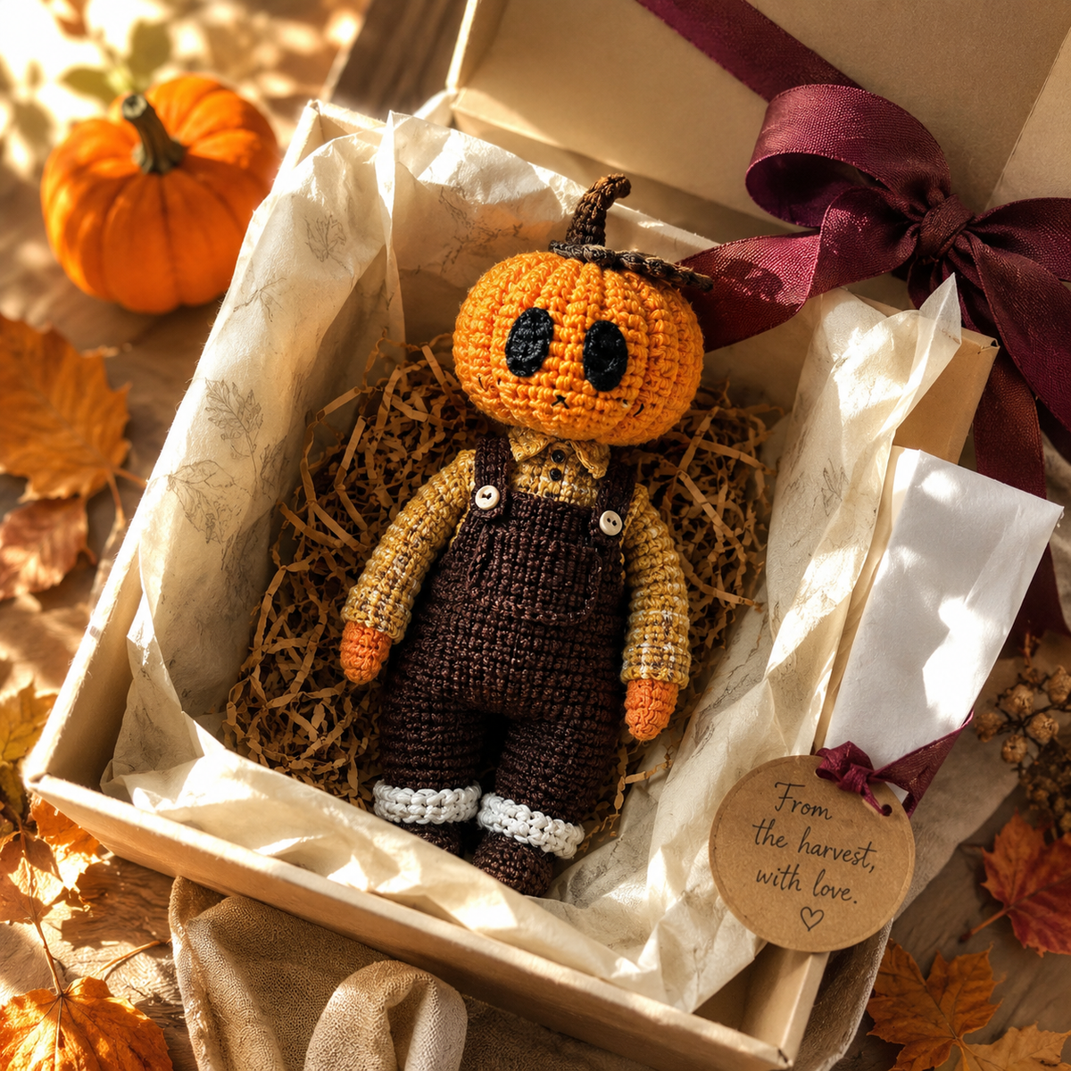 Crochet Pumpkin Doll – Handmade Autumn Character with Cozy Halloween Details