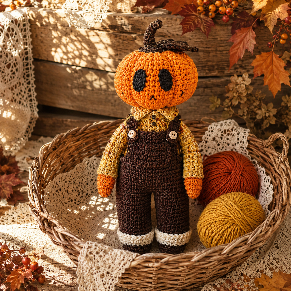 Crochet Pumpkin Doll – Handmade Autumn Character with Cozy Halloween Details