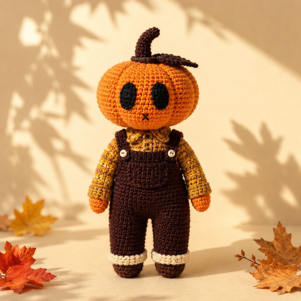 Crochet Pumpkin Doll – Handmade Autumn Character with Cozy Halloween Details