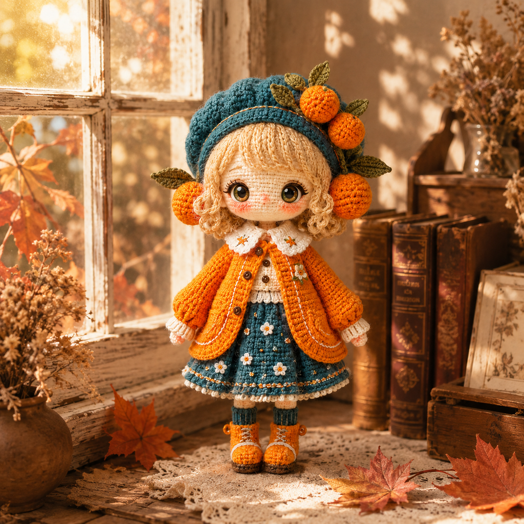 Handmade Crochet Autumn Gift Doll – Cozy Autumn Girl with Detailed Fall Outfit