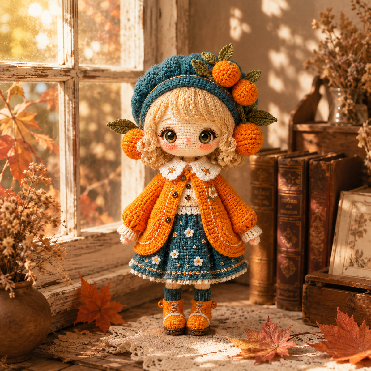Handmade Crochet Autumn Gift Doll – Cozy Autumn Girl with Detailed Fall Outfit