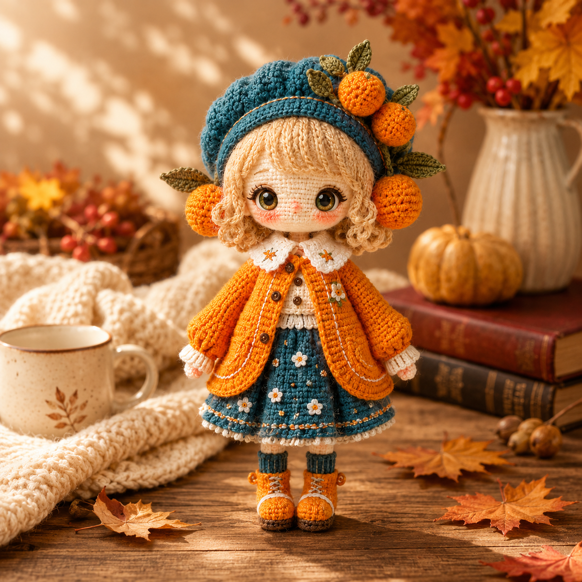Handmade Crochet Autumn Gift Doll – Cozy Autumn Girl with Detailed Fall Outfit