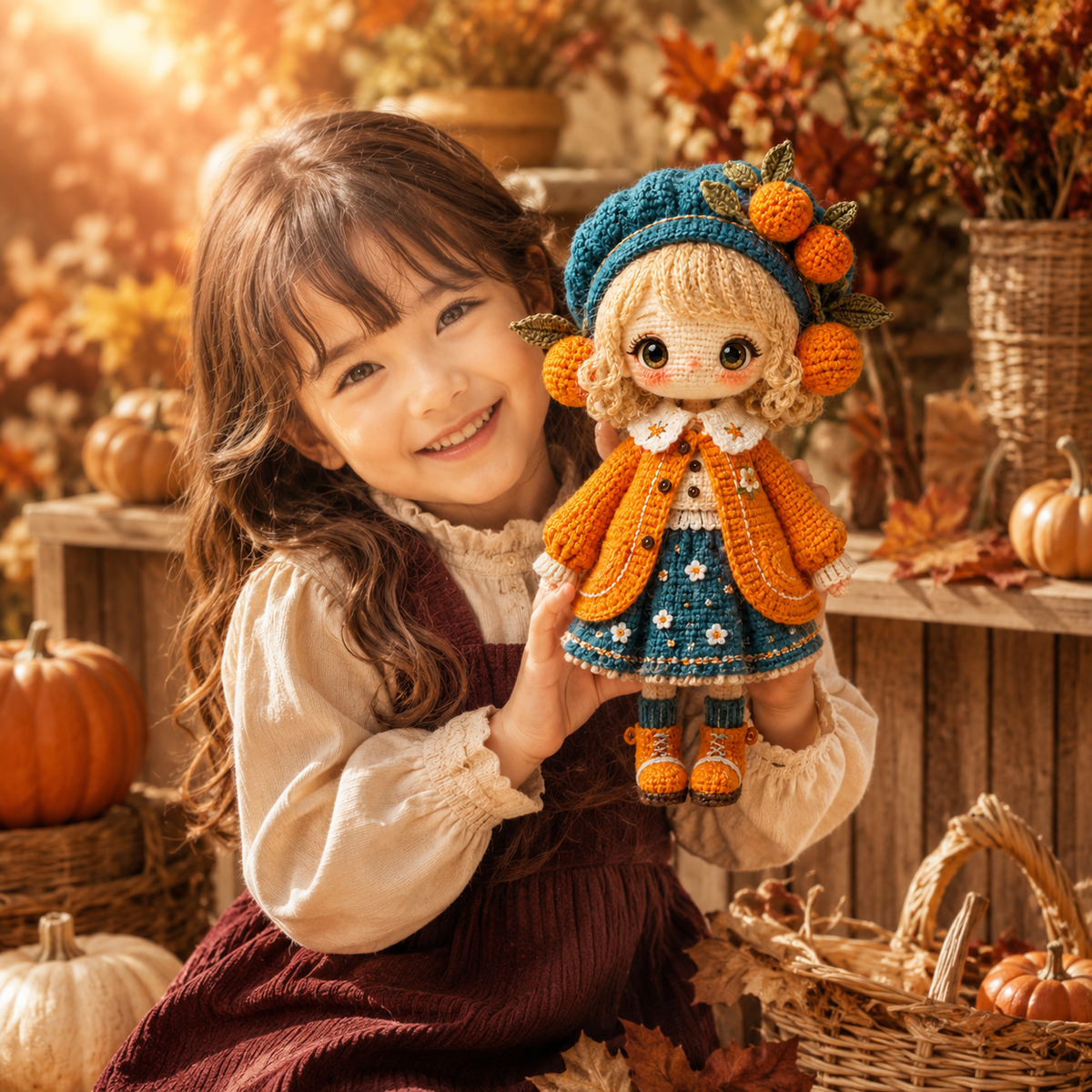 Handmade Crochet Autumn Gift Doll – Cozy Autumn Girl with Detailed Fall Outfit